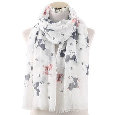 Catty White Cotton Scarf Scarves KittyNook Cat Company
